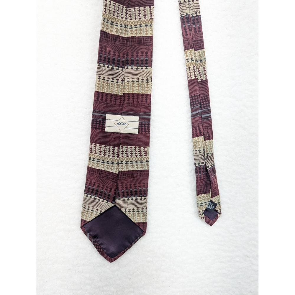 AXXA Necktie Red Beige Geometric Pattern Silk Blend Men's Tie